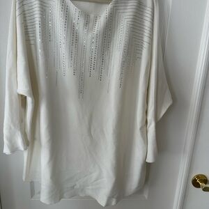 Siren lily women's pullover sweater with rhinestone embellishment. 2XL WHITE